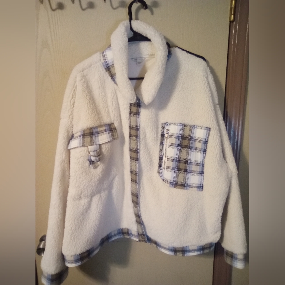 Catos- fluffy blue plaid jacket